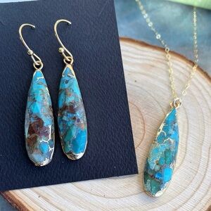 Natural Turquoise and Gold Jewelry Set